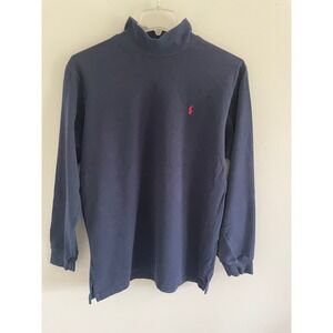 Polo Ralph Lauren Mens Navy Blue Mock Neck Long Sleeve Cotton Shirt Large Pony
